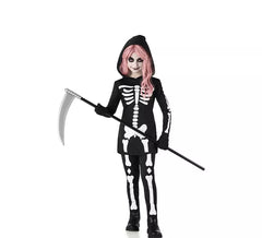 Dark skeleton costume with hood for girl