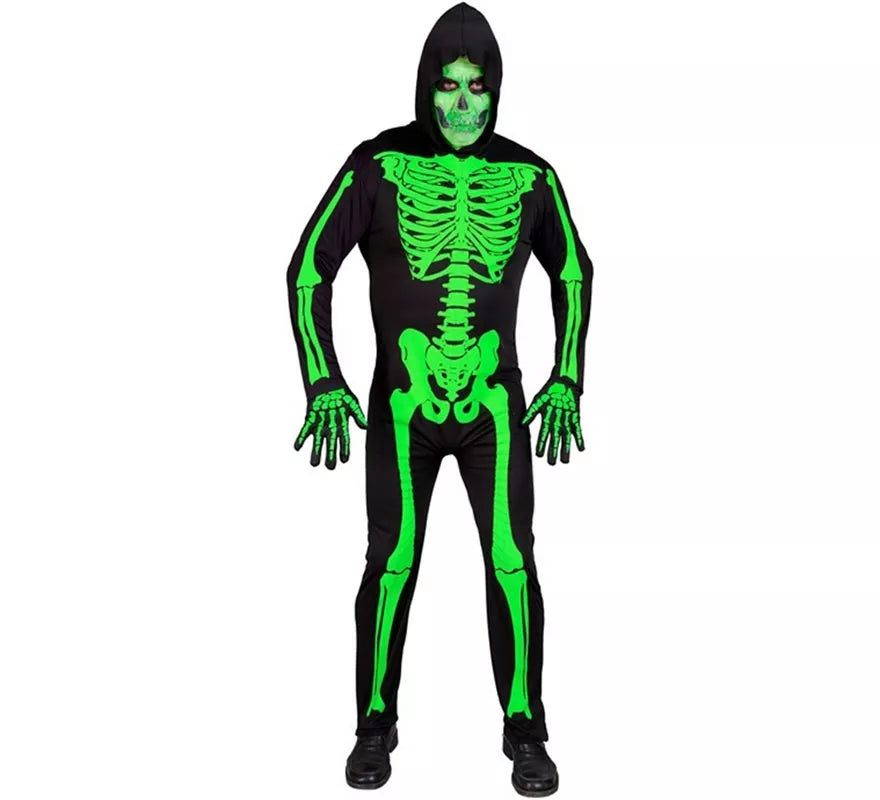 Disfraz de Esqueleto verde para hombre