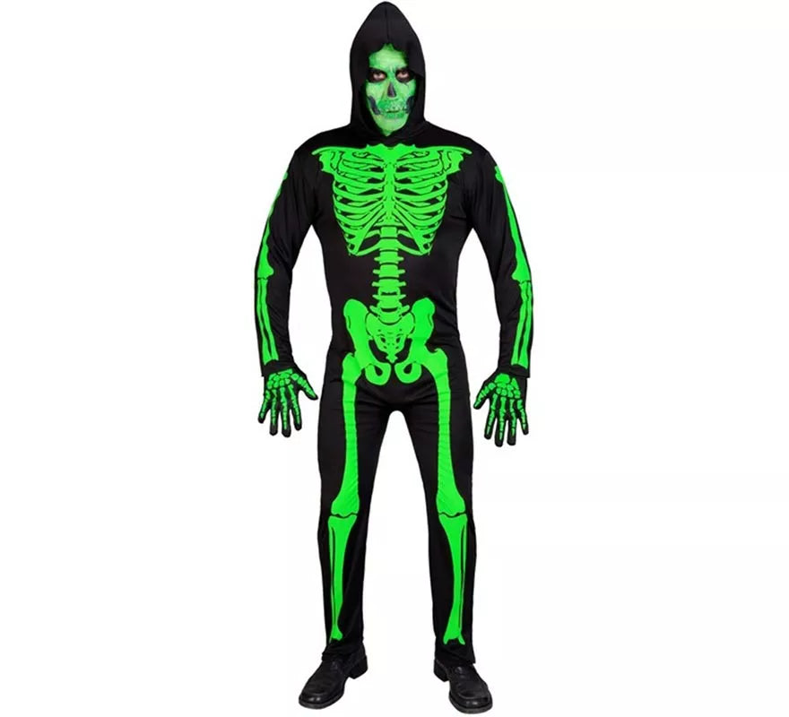 Disfraz de Esqueleto verde para hombre
