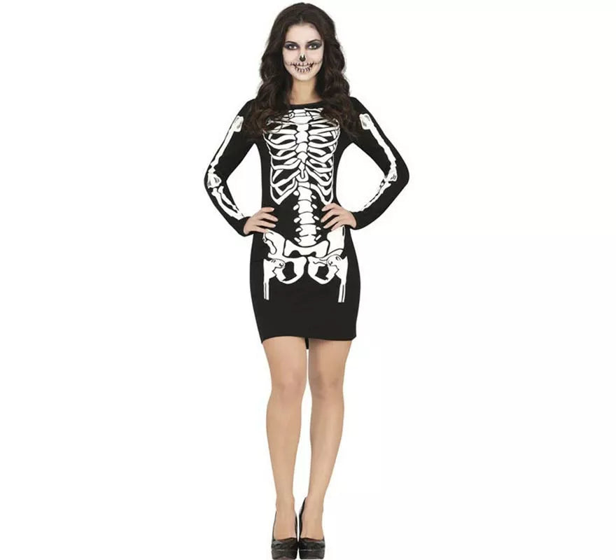 Disfraz de Esqueleto vestido corto para mujer