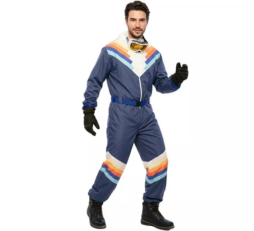 Disfraz de Esquiador azul con cinturón para hombre