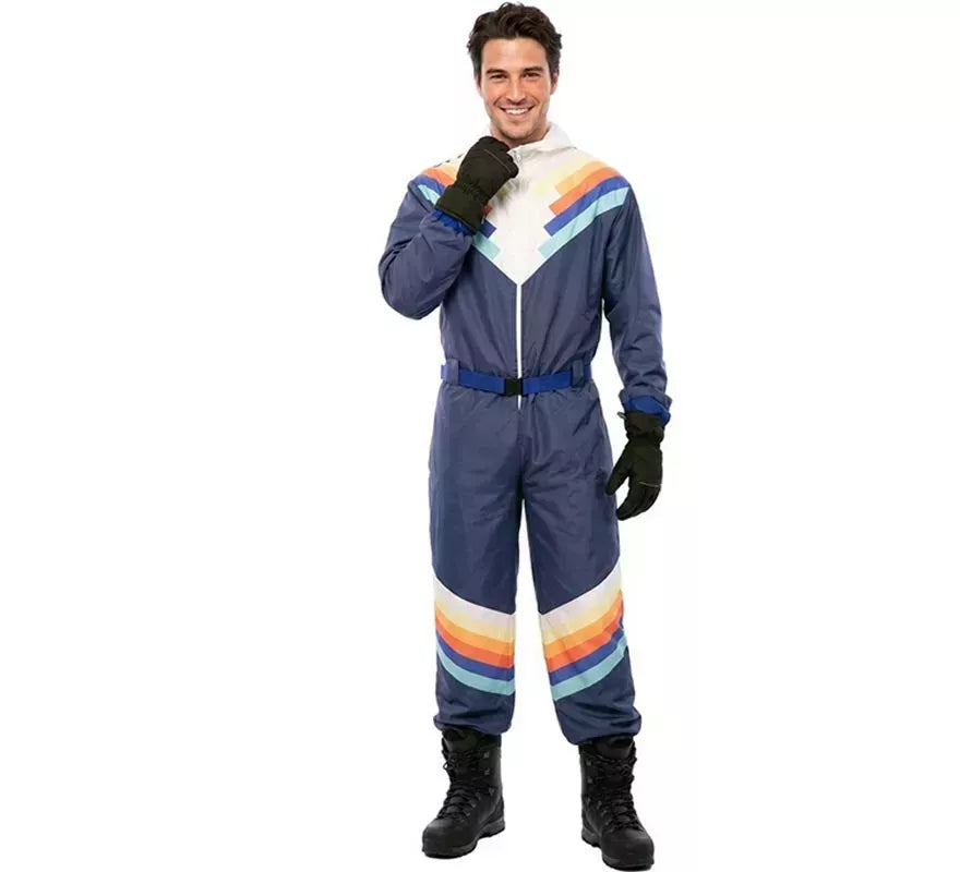 Translation missing: en.Disfraz de Esquiador azul con cinturón para hombre