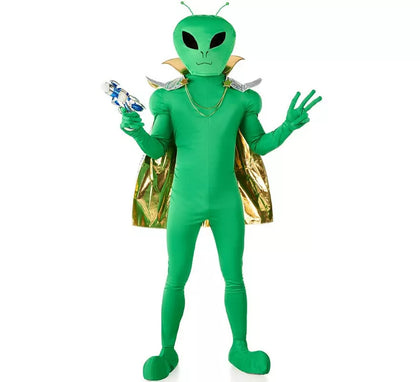 Disfraz de Extraterrestre verde con capa dorada para hombre
