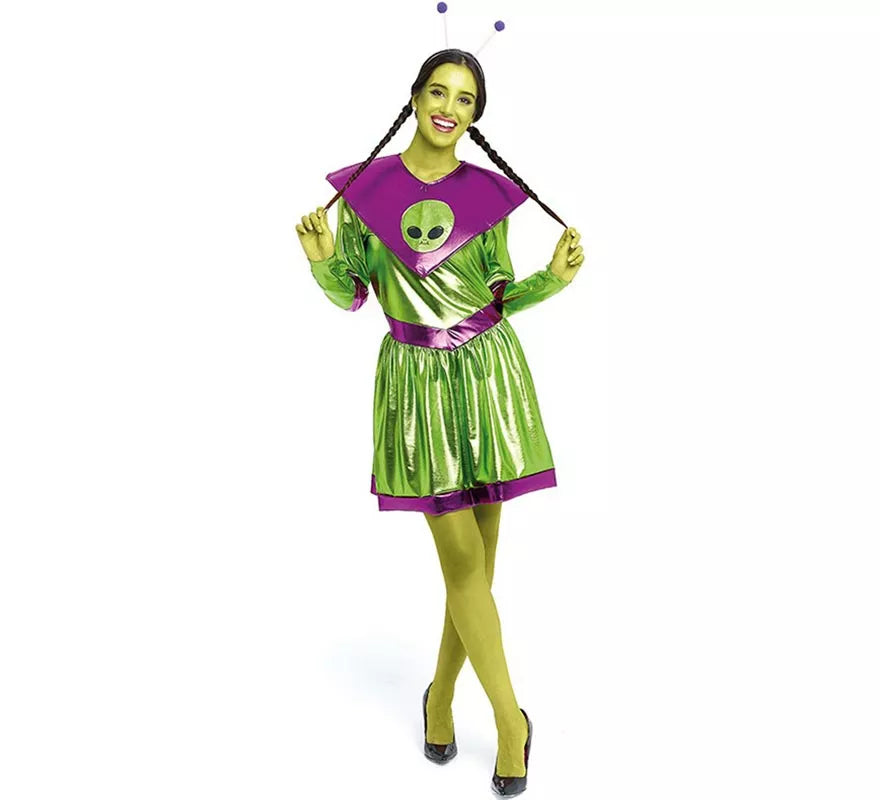 Disfraz de Extraterrestre verde y morado para mujer