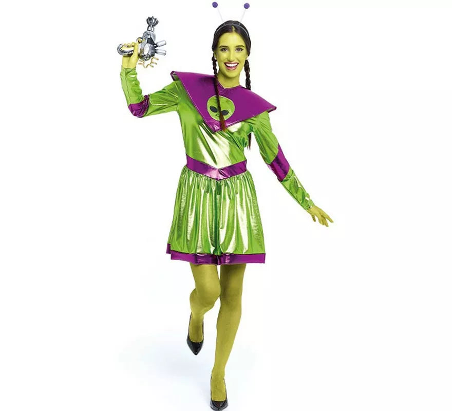 Disfraz de Extraterrestre verde y morado para mujer