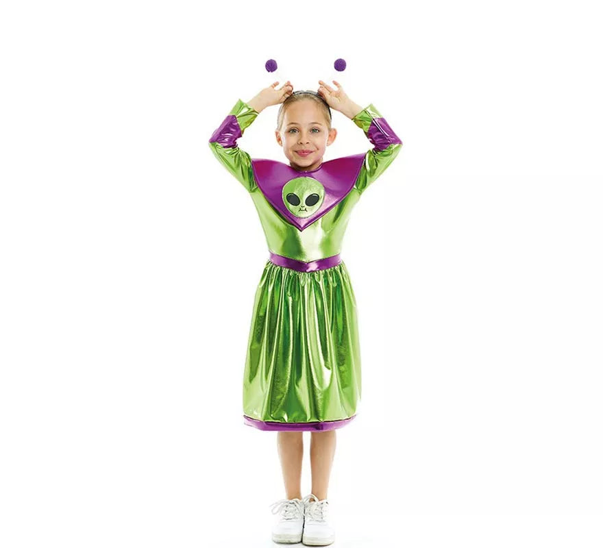 Translation missing: en.Disfraz de Extraterrestre verde y morado para niña