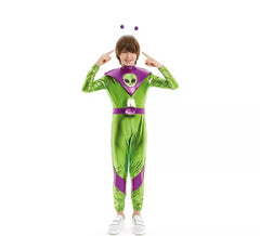 Green and purple alien costume for children