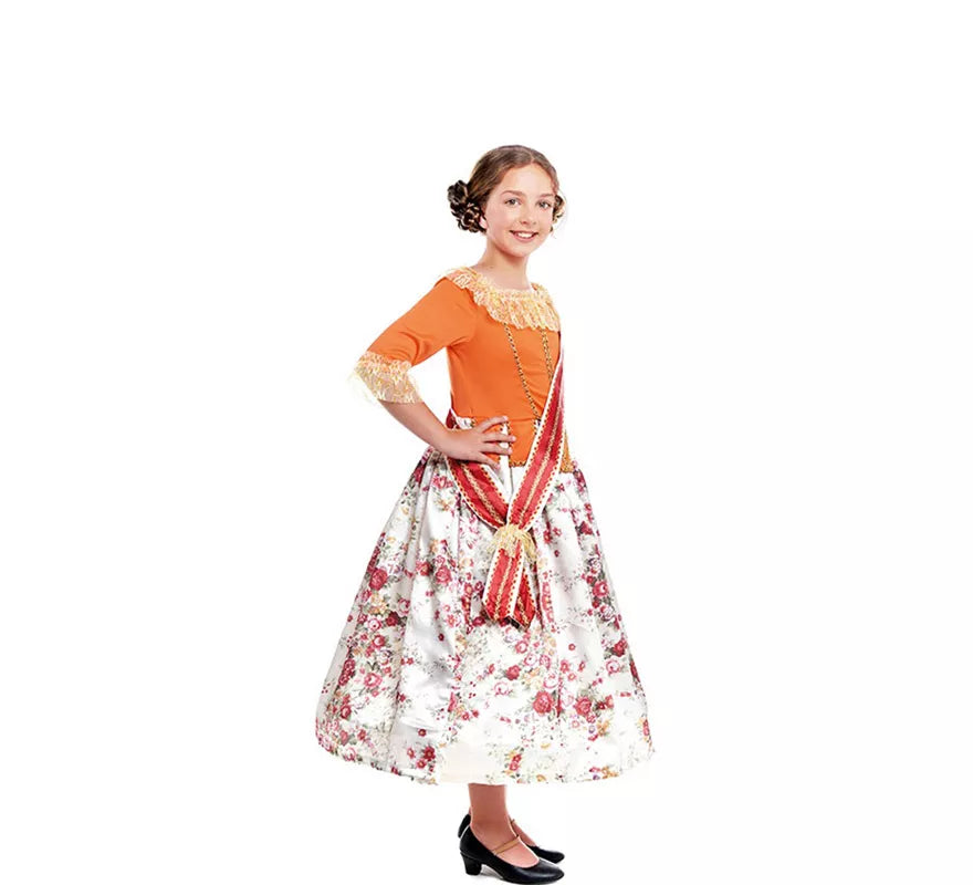 Translation missing: en.Disfraz de Fallera Naranja estampado para niña