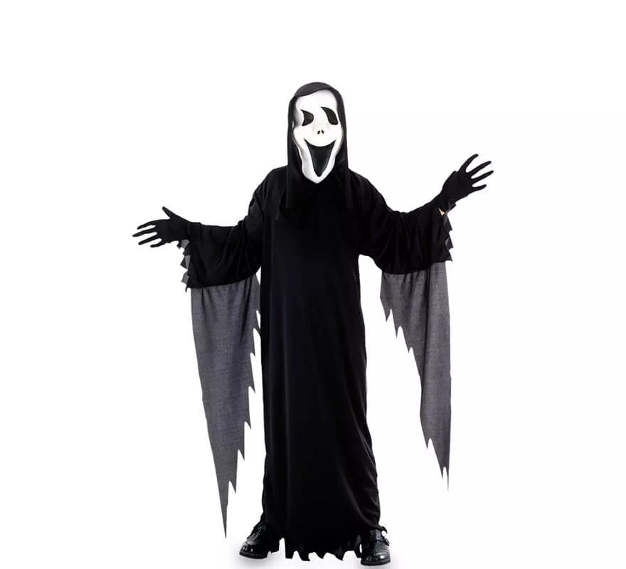 Translation missing: en.Disfraz de Fantasma Asesino con flecos grises para niño