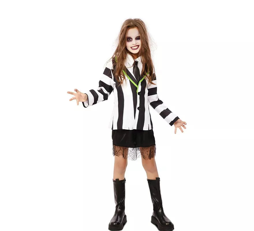 Translation missing: en.Disfraz de Fantasma de traje divertido a rayas para niña