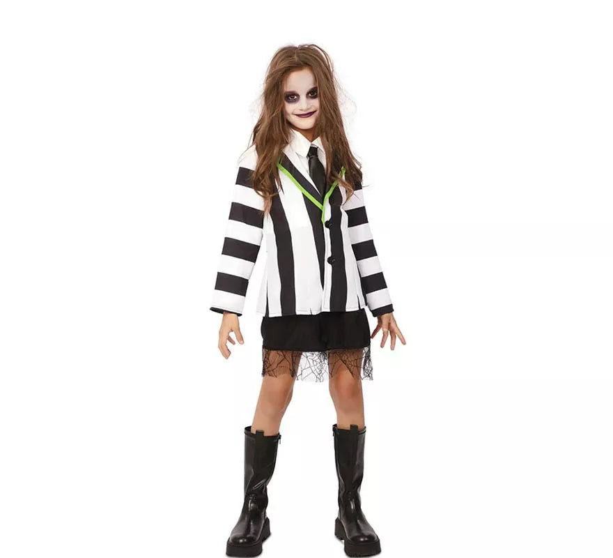 Disfraz de Fantasma de traje divertido a rayas para niña