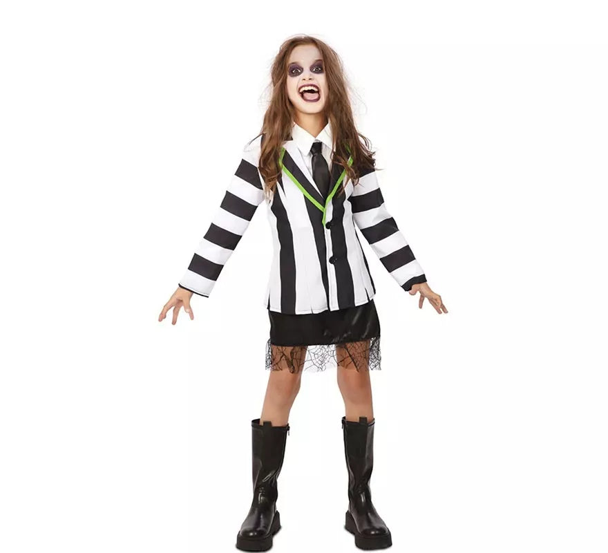 Disfraz de Fantasma de traje divertido a rayas para niña