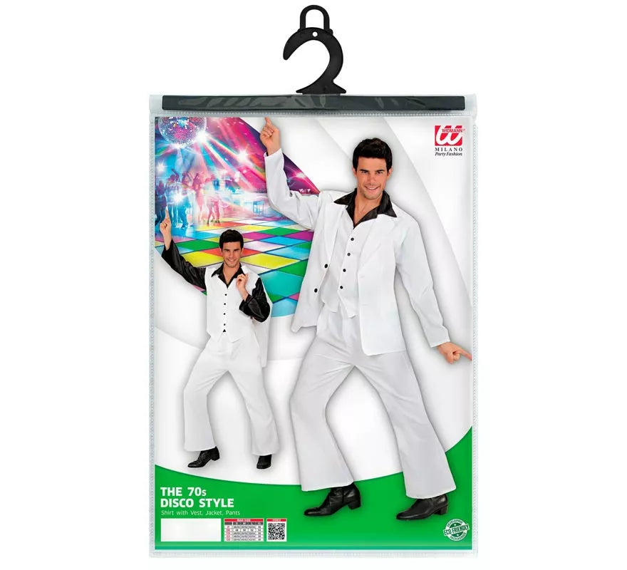 Disfraz de Fiebre Disco en traje blanco para hombre