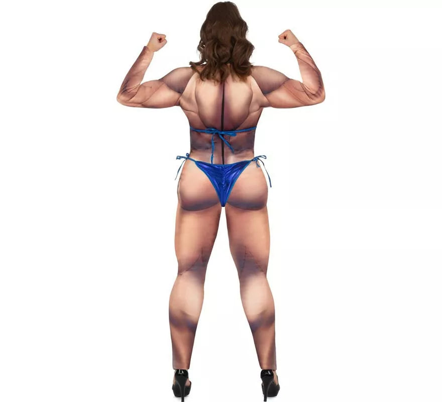Disfraz de Fisicoculturista en traje de baño azul para mujer