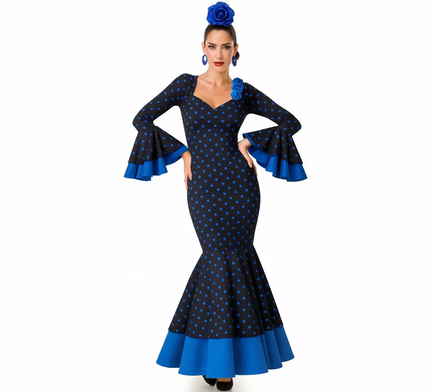 Translation missing: en.Disfraz de Flamenca con Lunares azul para mujer