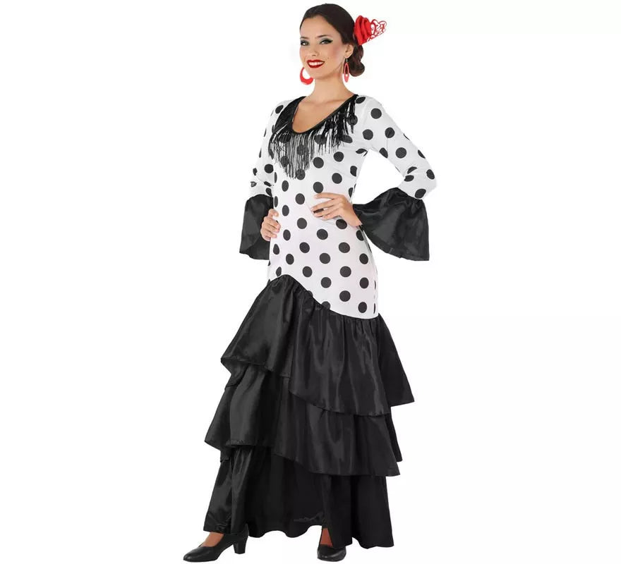 Disfraz de Flamenca o Sevillana blanco y negro para mujer