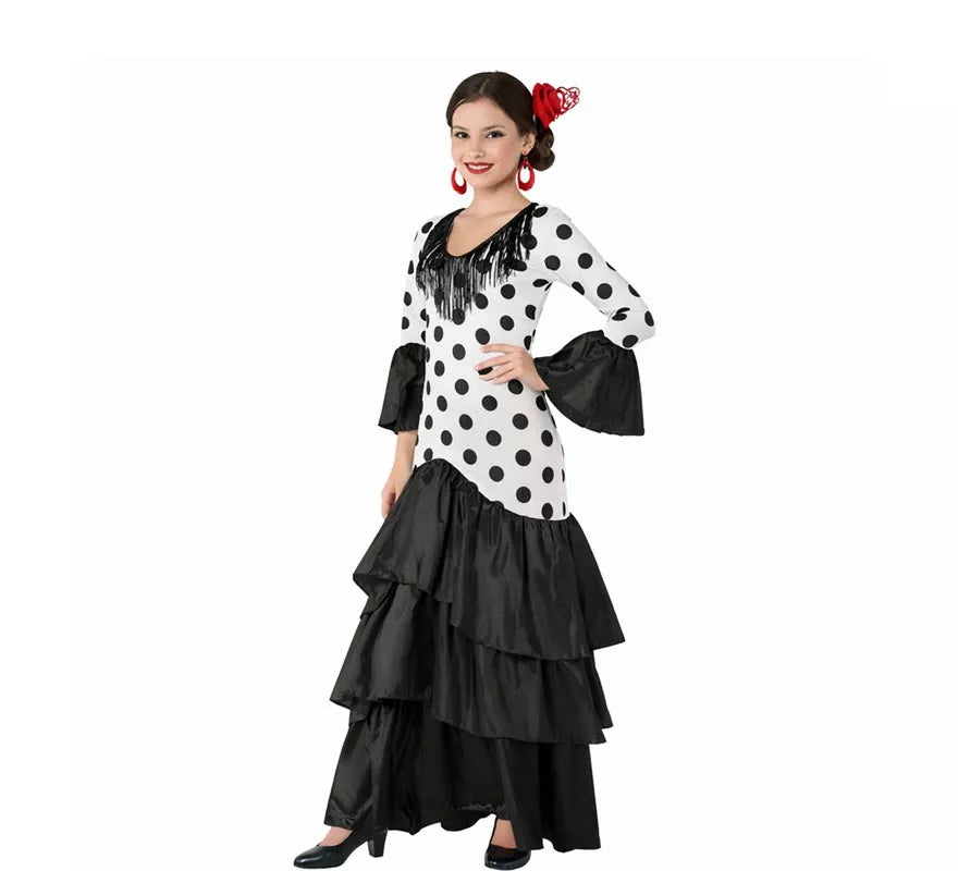 Translation missing: en.Disfraz de Flamenca o Sevillana blanco y negro para mujer