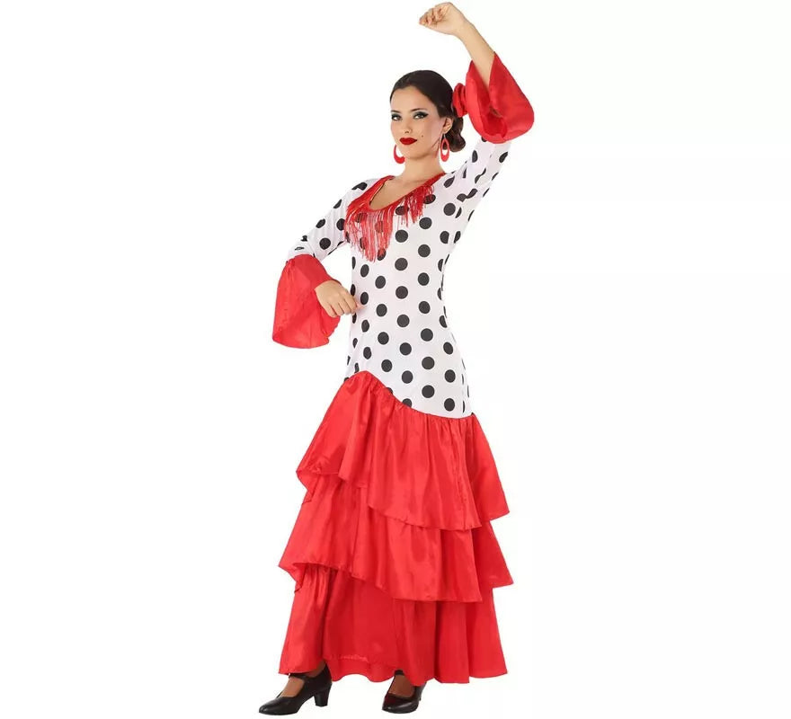 Translation missing: en.Disfraz de Flamenca o Sevillana blanco y rojo para mujer