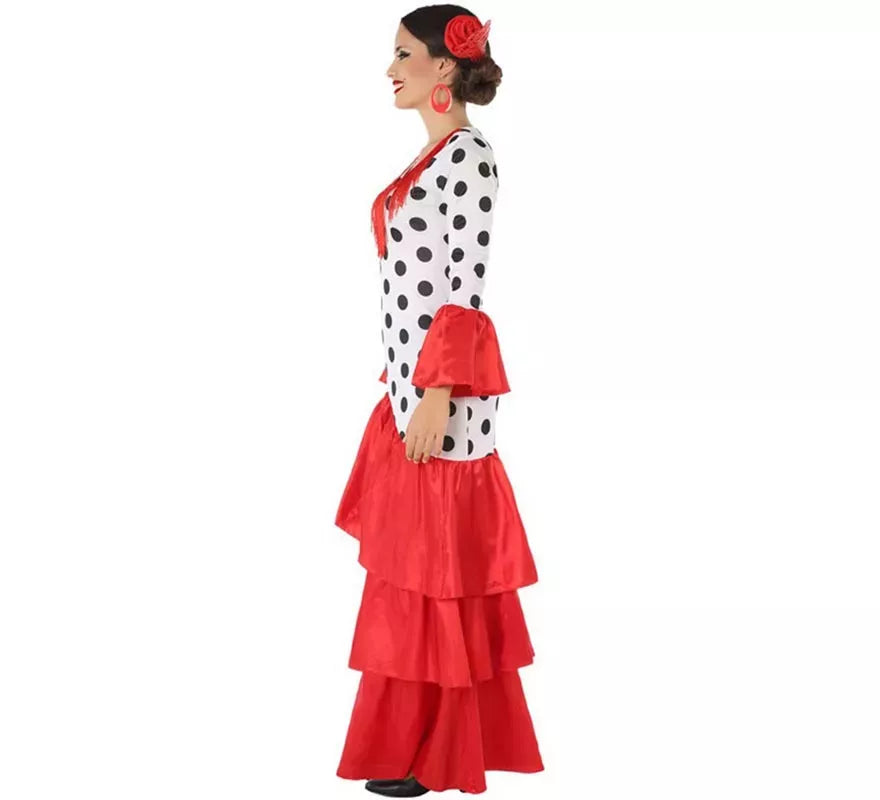Translation missing: en.Disfraz de Flamenca o Sevillana blanco y rojo para mujer