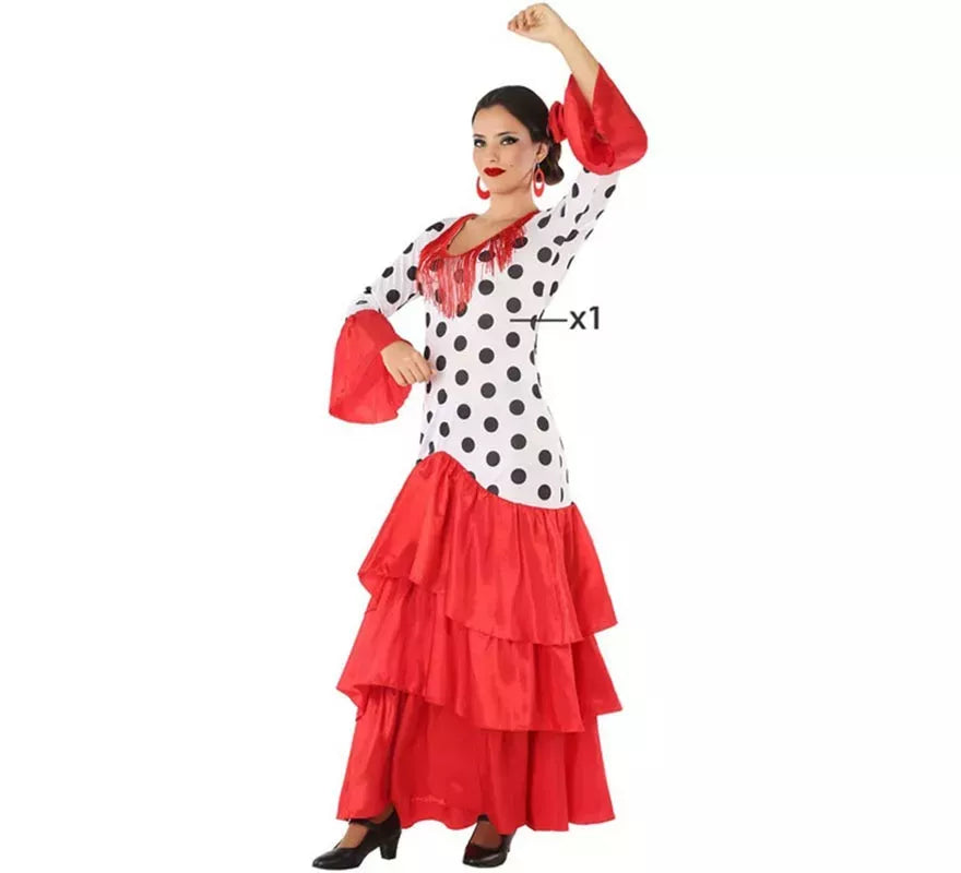Disfraz de Flamenca o Sevillana blanco y rojo para mujer