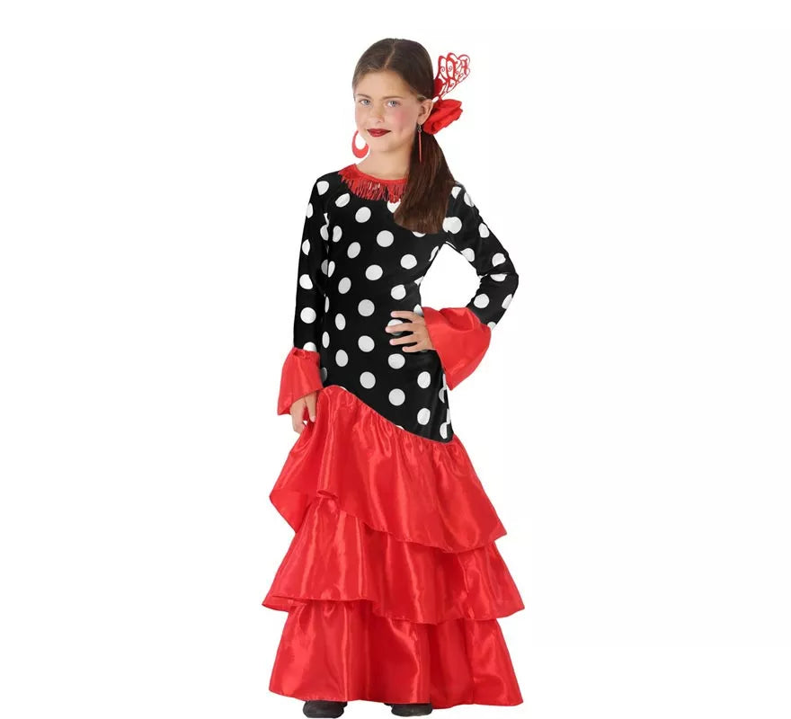 Disfraz de Flamenca roja lunares para niña