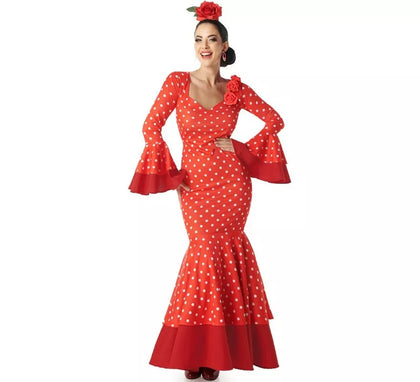 Disfraz de Flamenca rojo con lunares blancos para mujer