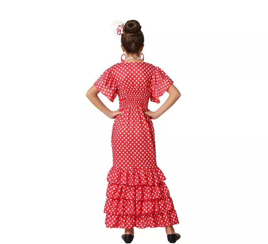 Disfraz de Flamenca Rojo con puntos pequeños para niña