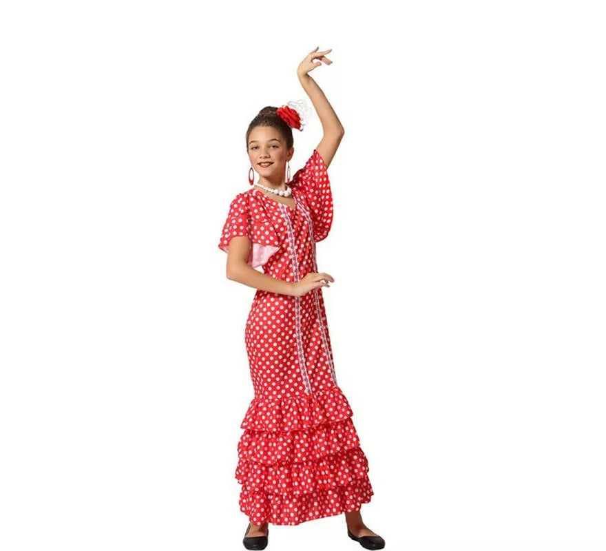Translation missing: en.Disfraz de Flamenca Rojo con puntos pequeños para niña