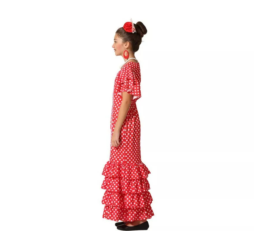Disfraz de Flamenca Rojo con puntos pequeños para niña