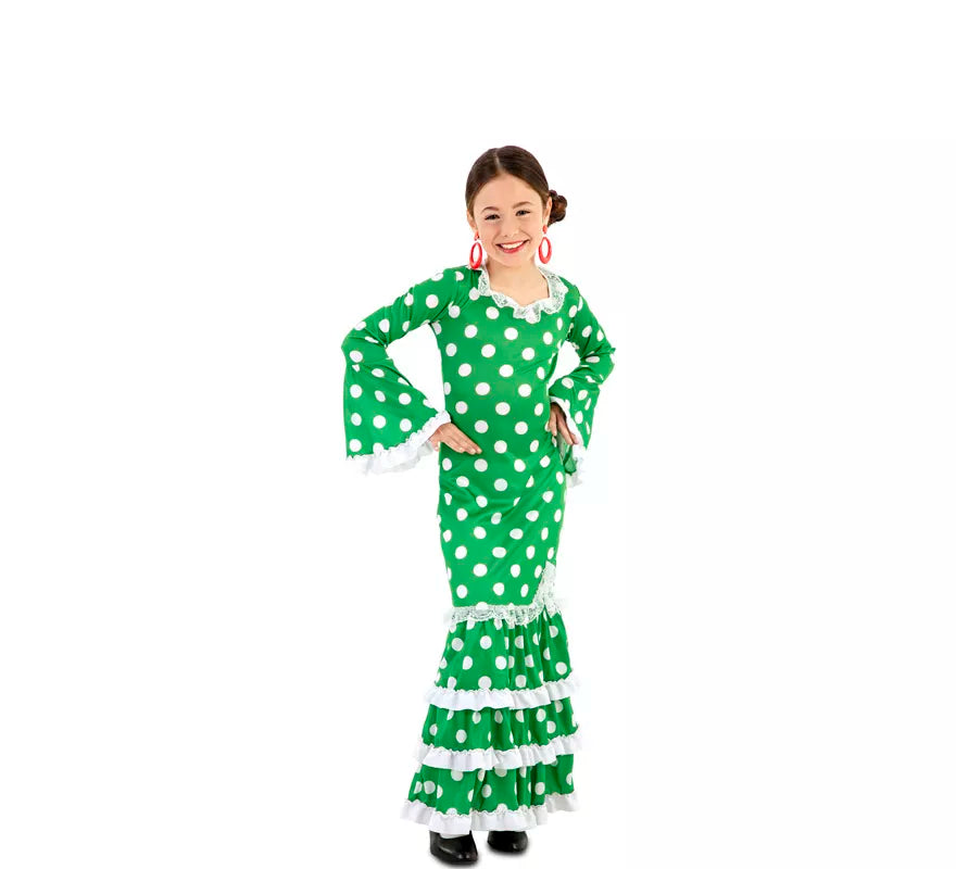 Flamenca Verde con lunares para niña