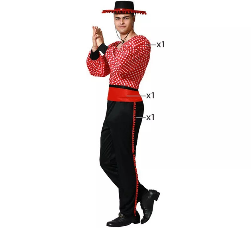 Disfraz de Flamenco rojo y negro para hombre