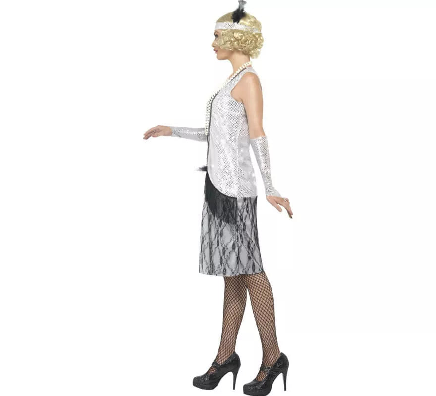 Disfraz de Flapper años 20 Plata para mujer