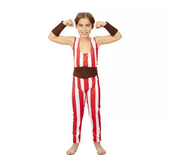 Red and white strongman costume with belt for children
