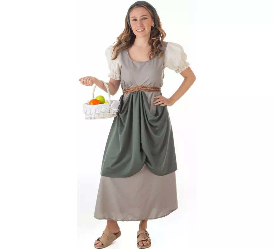 Translation missing: en.Disfraz de Frutera Medieval gris con pañuelo para mujer