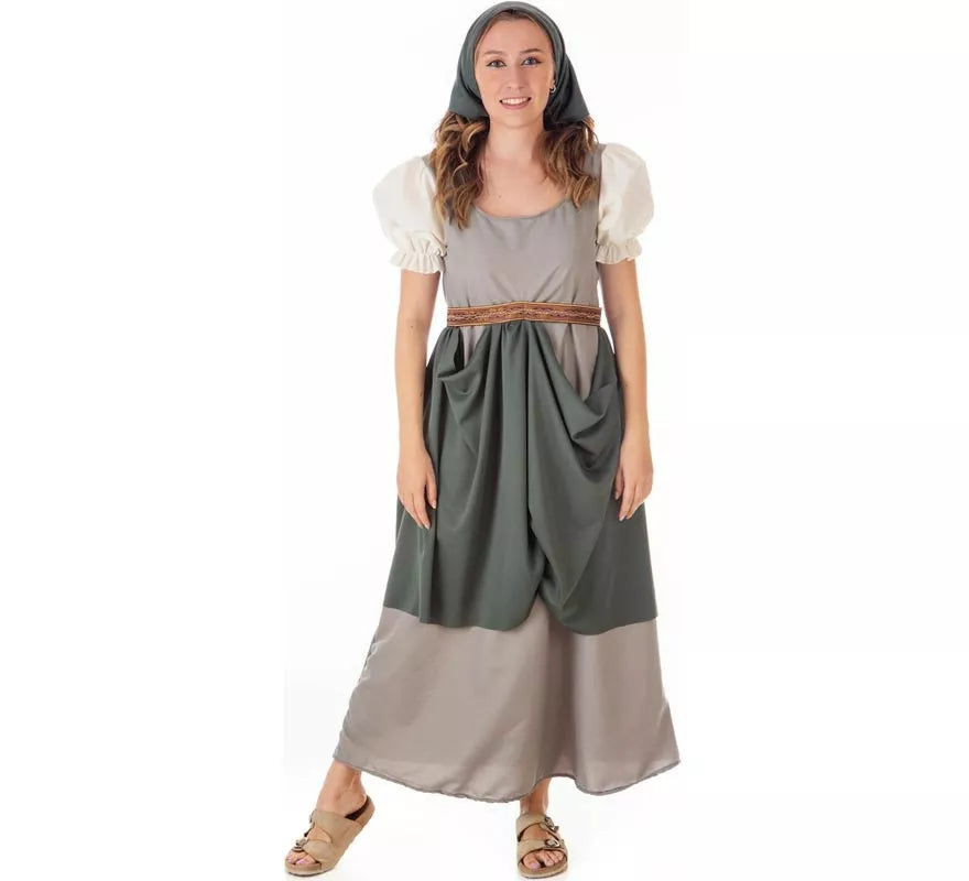 Translation missing: en.Disfraz de Frutera Medieval gris con pañuelo para mujer