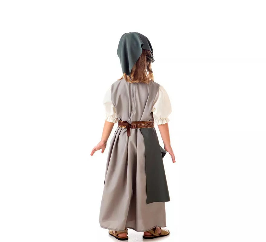 Translation missing: en.Disfraz de Frutera Medieval gris con pañuelo para niña