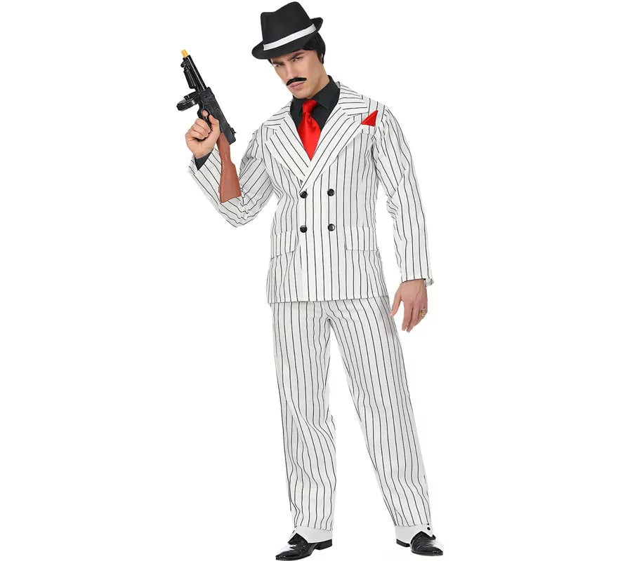 Disfraz de Gángster blanco a rayas para hombre