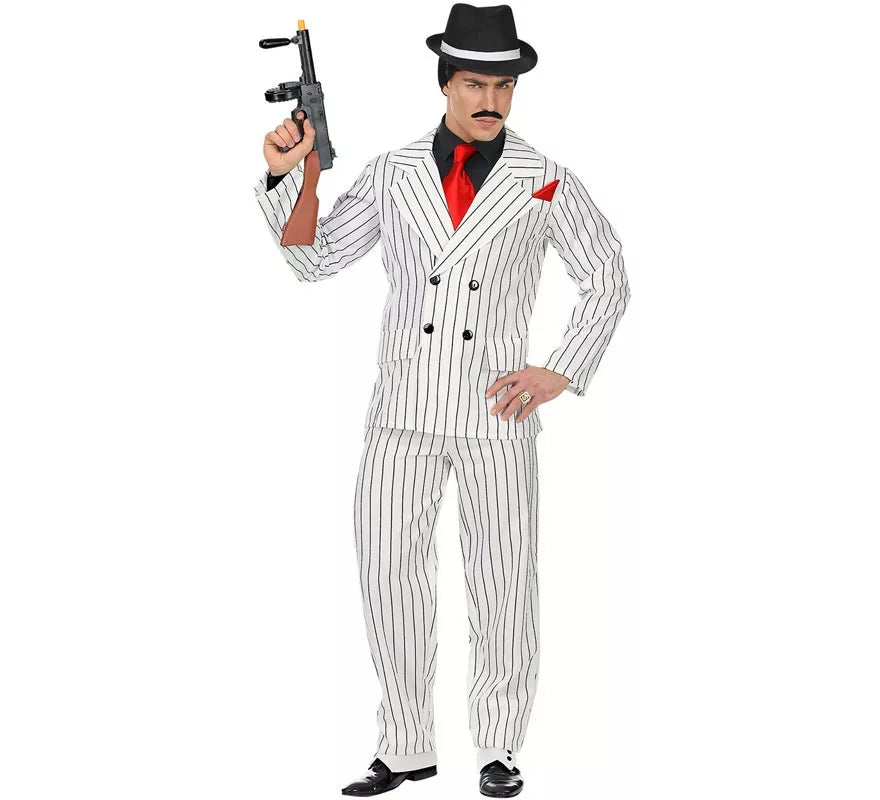 Disfraz de Gángster blanco a rayas para hombre