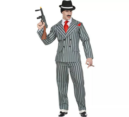Disfraz de Gángster gris a rayas para hombre