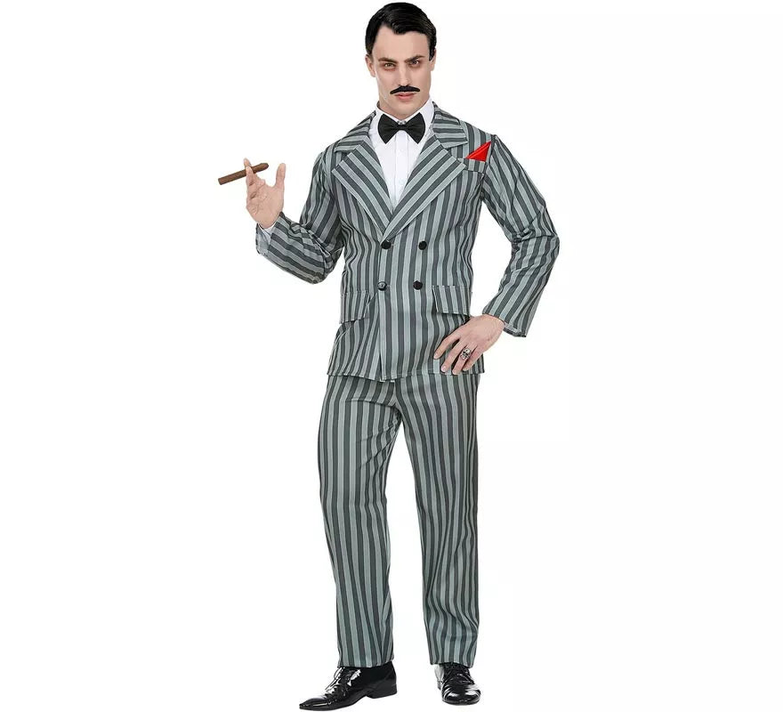 Disfraz de Gángster gris a rayas para hombre