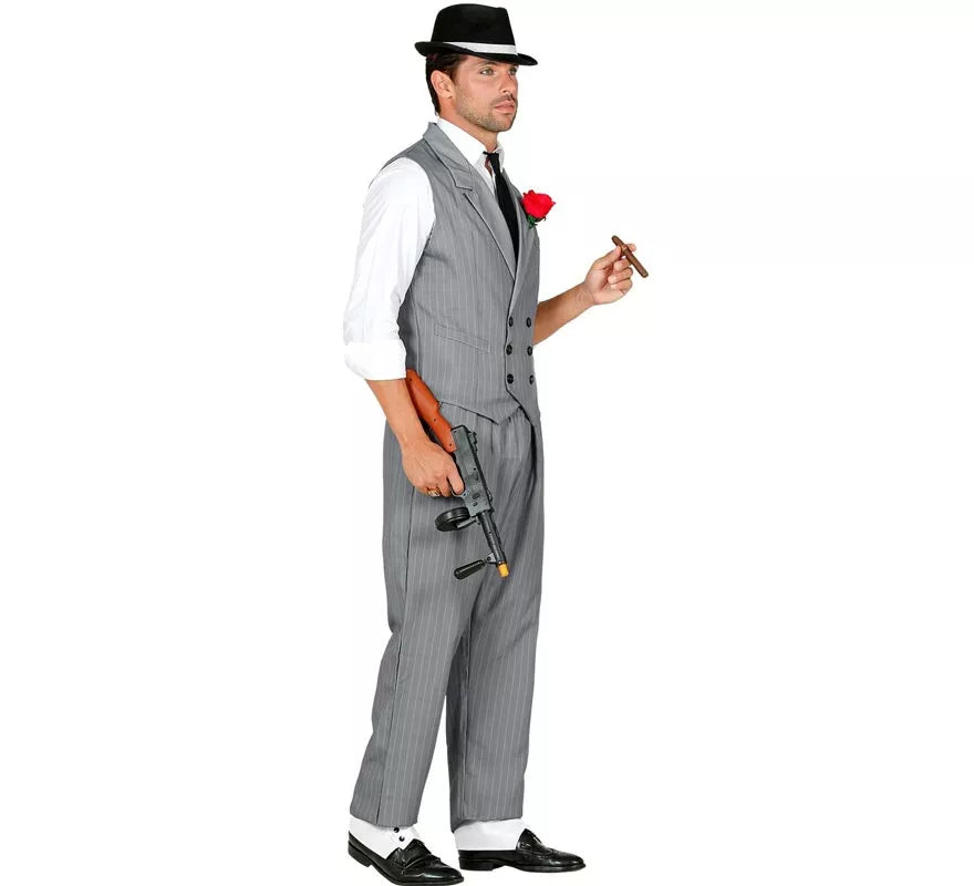 Disfraz de Gángster gris con corbata para hombre