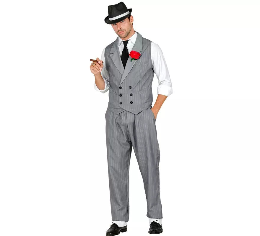 Disfraz de Gángster gris con corbata para hombre