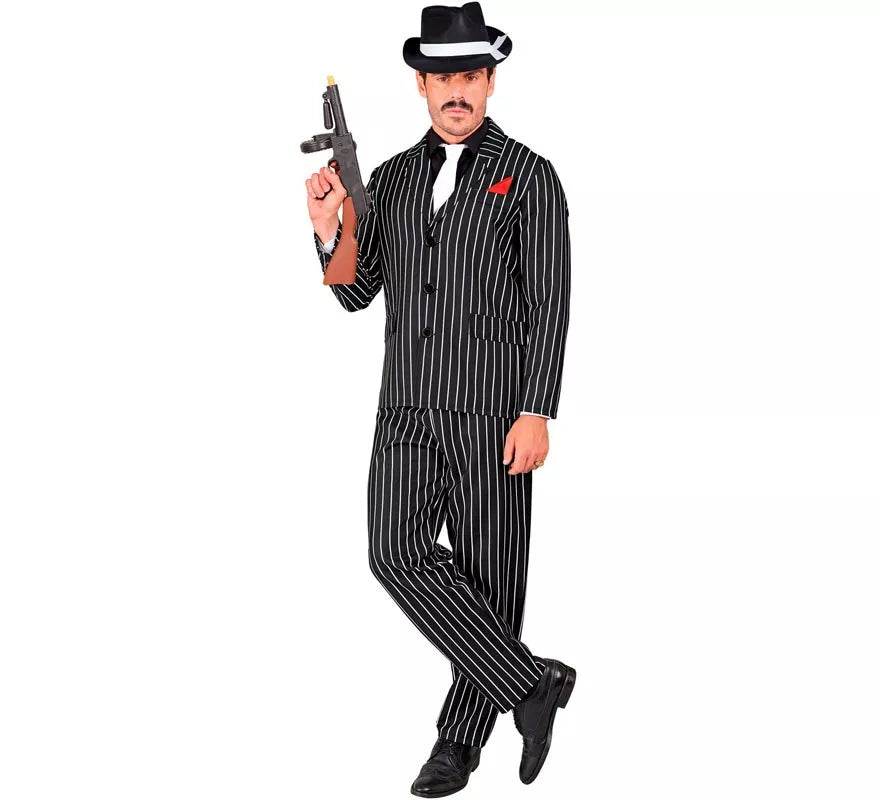 Disfraz de Gángster negro y blanco a rayas para hombre