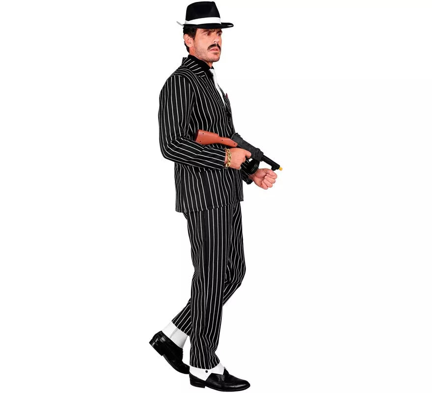 Disfraz de Gángster negro y blanco a rayas para hombre