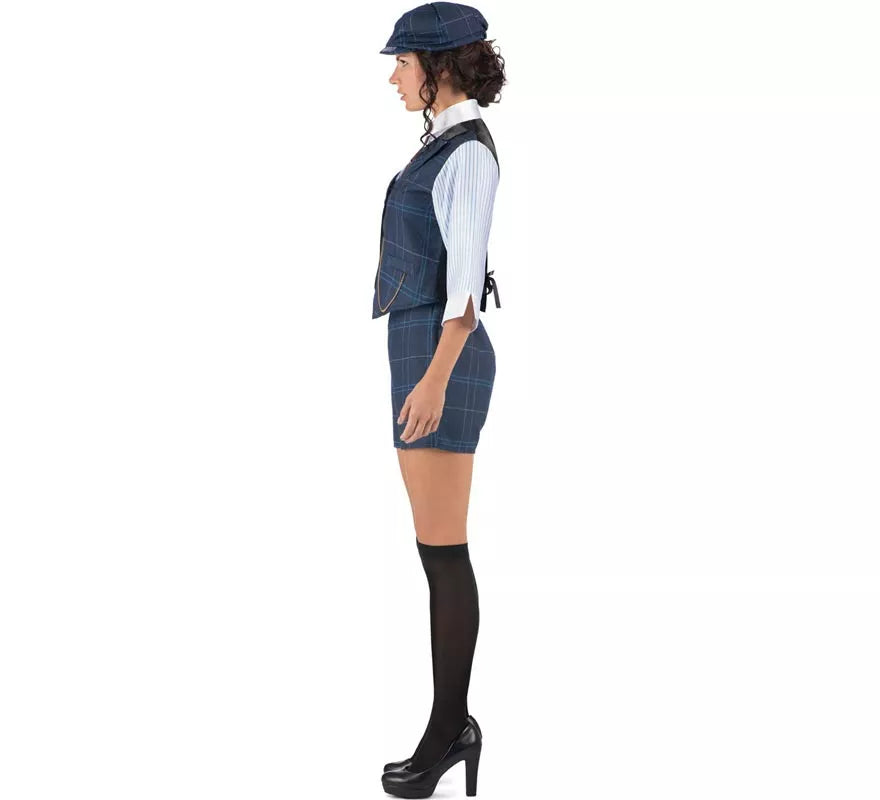 Disfraz de Gánster Inglesa a cuadros azules para mujer