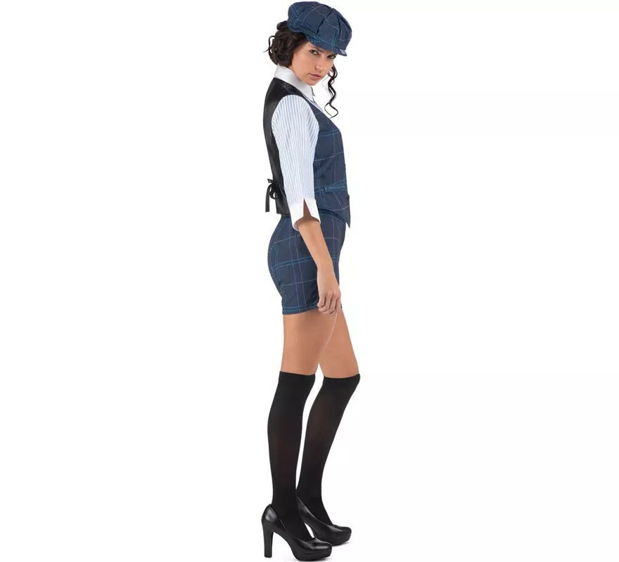 Disfraz de Gánster Inglesa a cuadros azules para mujer