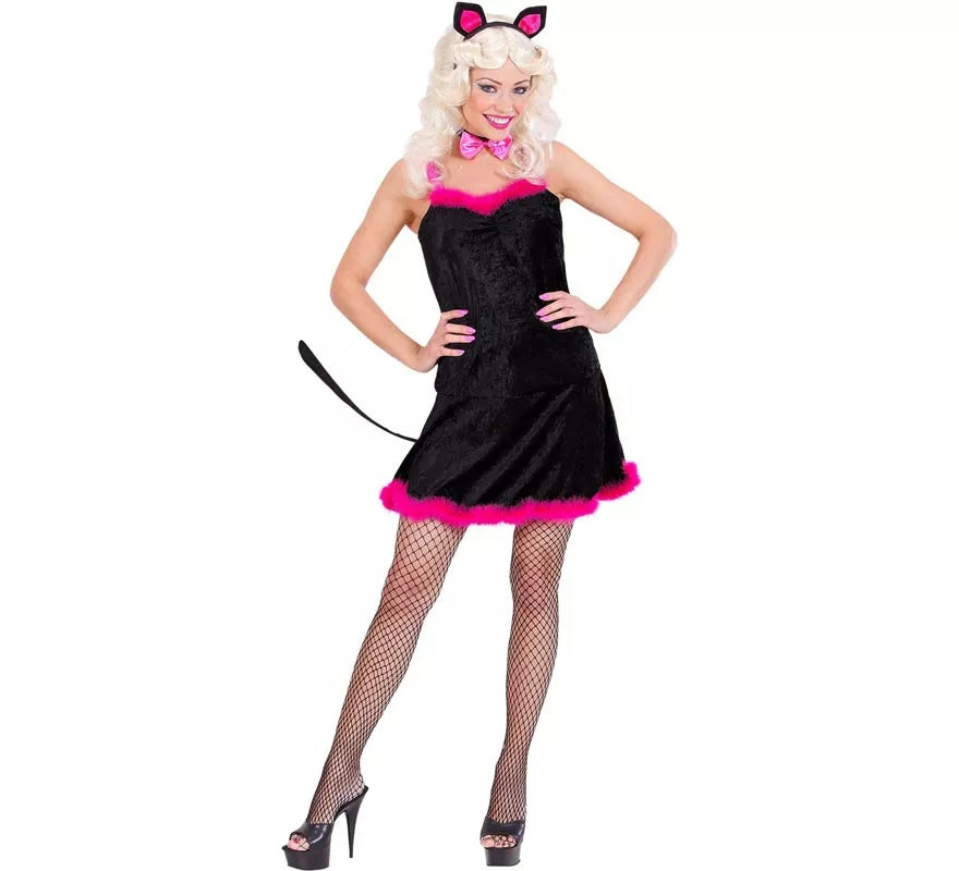Translation missing: en.Disfraz de Gata en vestido negro de terciopelo para mujer