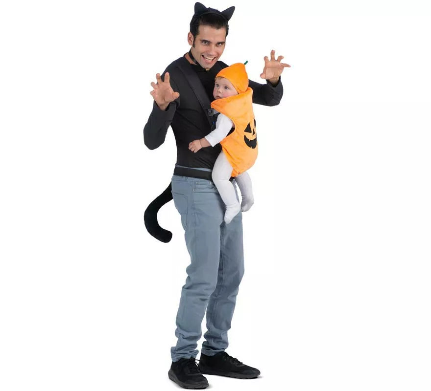 Translation missing: en.Disfraz de Gato y Calabaza con cubremochila para adulto y bebé