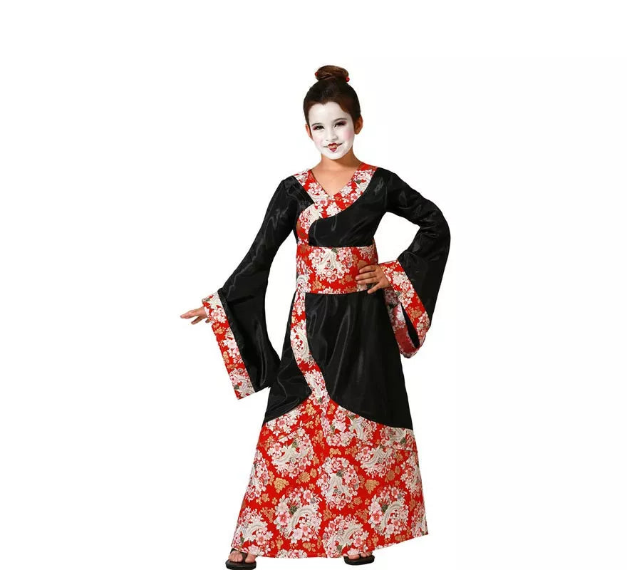 Translation missing: en.Disfraz de Geisha clásica negro y rojo para niña