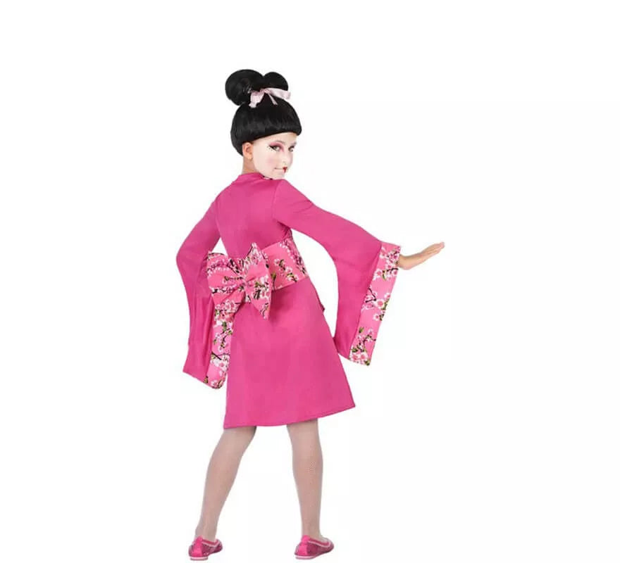 Disfraz de Geisha Rosa con Flores para niña